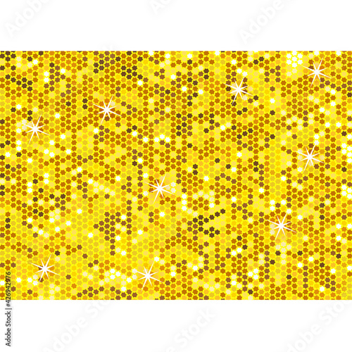 金色星型のスパンコールが敷き詰められた壁紙
