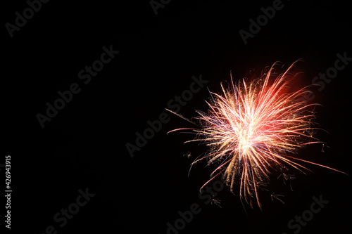 Beautiful bright firework lighting up night sky  space for text