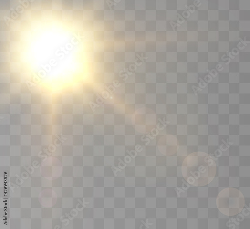 Sun on a transparent background with rays and glare vector illustration.