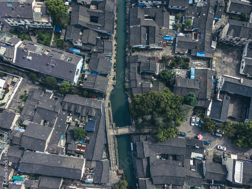 Aerial photography of folk houses in Shaoxing ancient town