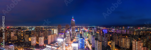 Aerial photography of the night view of Didang Lake Central Business District, Shaoxing, Zhejiang