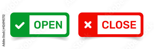 Green open and red close button icon vector.