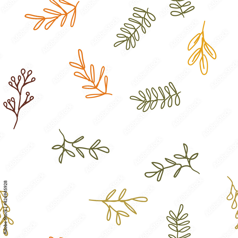 Simple hand drawing autumn leaves seamless pattern on white background.