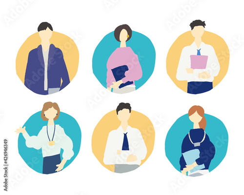 ビジネスマンの上半身イラストアイコン風　Workers, business, jobs, vector