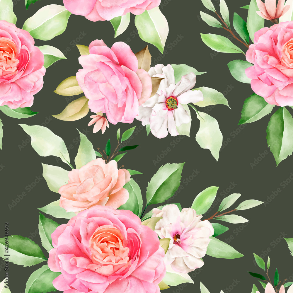 elegant seamless pattern watercolor floral and leaves