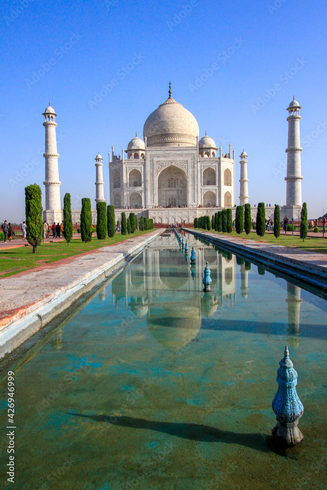 taj mahal reflected in water agra country