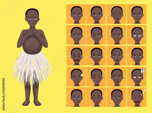 Manga Style African Tribe Mbuti Woman Clothes Cartoon Character Emotion