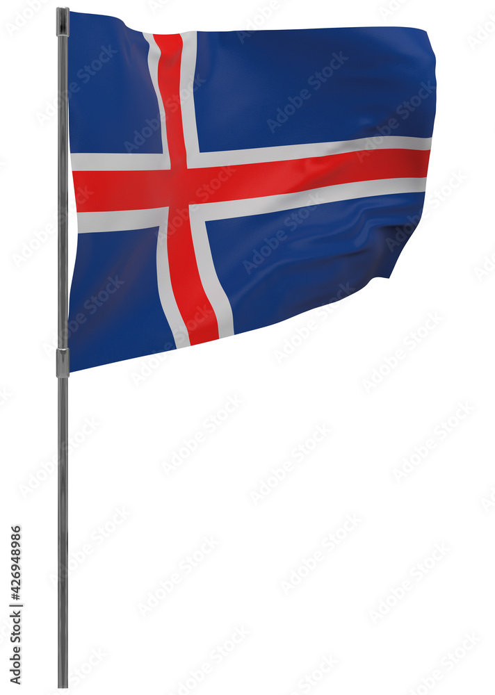 Iceland flag on pole isolated