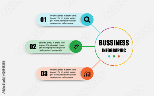 Presentation business infographic template with 3 options. The creative concept combination of circle and rectangle design presents 3 steps. Vector circle design template infographic for illustration.