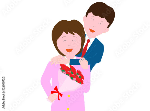 高校生の子供から母の日に花束をもらった女性