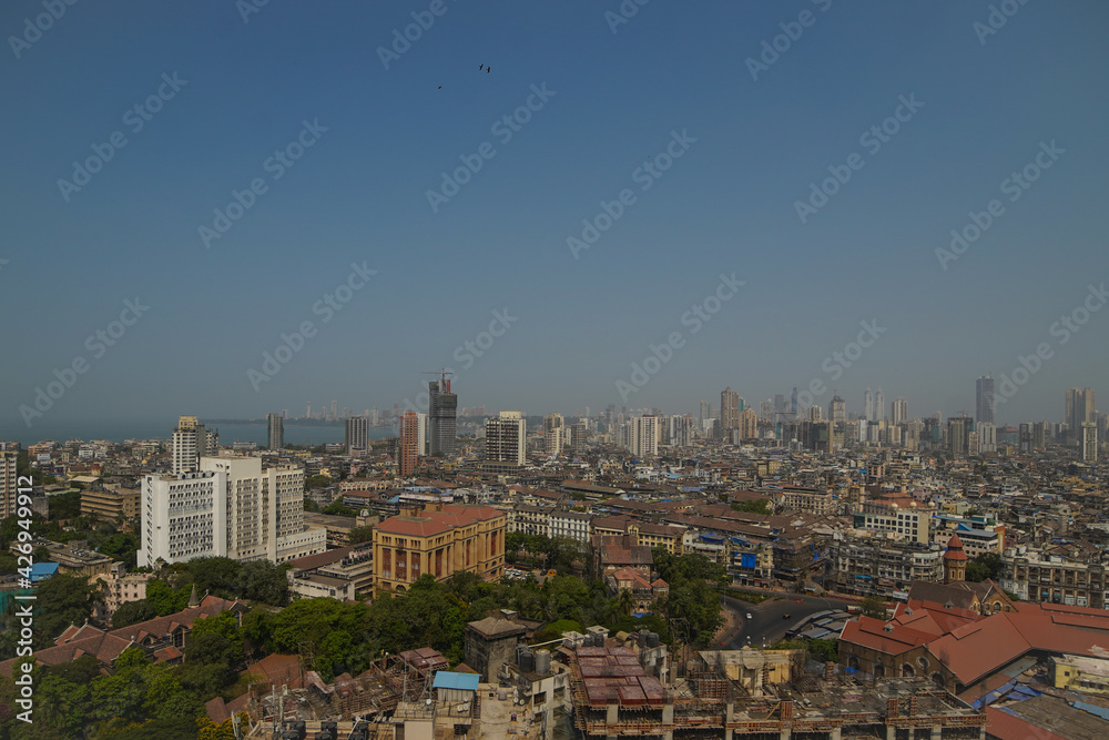 Sky view of  Colaba Mumbai city during lockdown. Empty streets and roads while Mumbai was in lockdown under Covid 19 pandemic - 04 10 2021 
