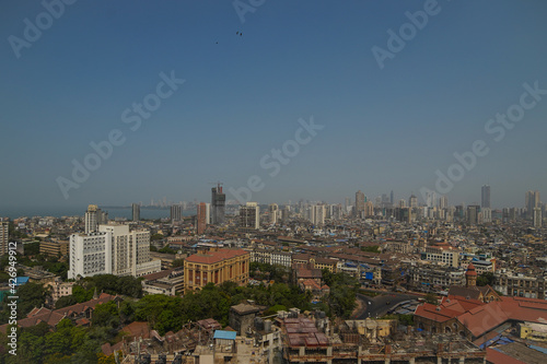 Sky view of Colaba Mumbai city during lockdown. Empty streets and roads while Mumbai was in lockdown under Covid 19 pandemic - 04 10 2021 