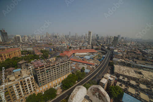 Sky view of Colaba Mumbai city during lockdown. Empty streets and roads while Mumbai was in lockdown under Covid 19 pandemic - 04 10 2021 