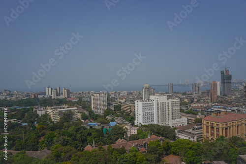Sky view of  Colaba Mumbai city during lockdown. Empty streets and roads while Mumbai was in lockdown under Covid 19 pandemic - 04 10 2021 