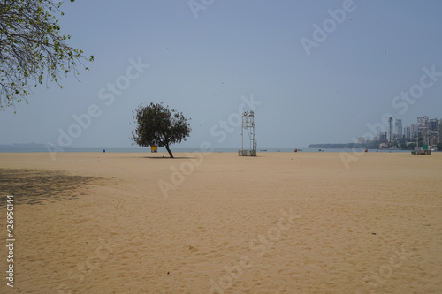 General View of a deserted Girgaon Chowpatty Mumbai during the government imposed  lock down as a preventive measure against the COVID-19 corona virus - 04 10 2021 photo