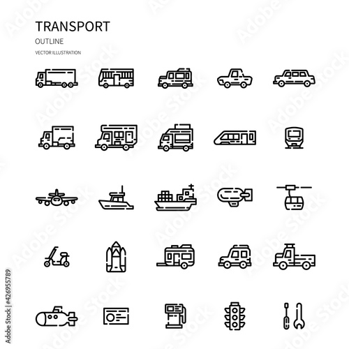 Transport outline icon set. Icon for website, application, print, poster design, etc.