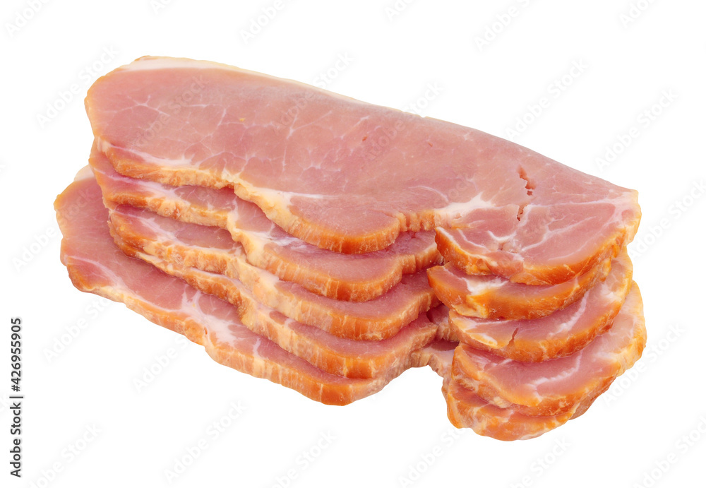 Raw smoked bacon medallion rashers isolated on a white background