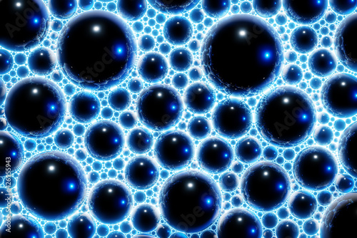 Abstract background consisting of multiple bubbles or spheres made of metal, water, liquid or Dark matter in space or multiverse photo