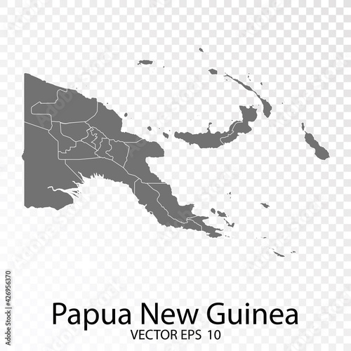 Transparent - High Detailed Grey Map of Papua New Guinea. Vector Eps10.