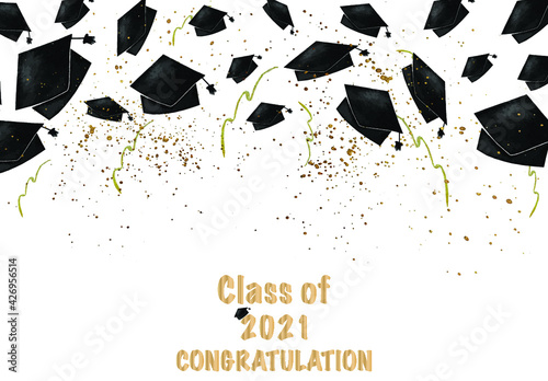 Class of 2021 graduation congratulations background watercolor vector illustration decoration elements