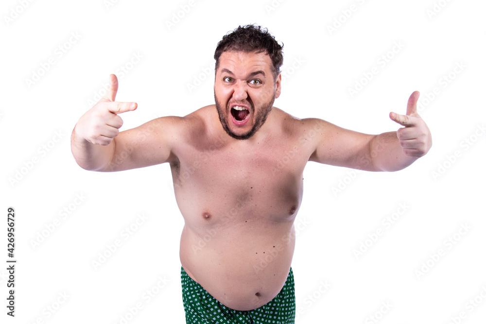 Fototapeta premium Funny fat man, diet and healthy lifestyle.