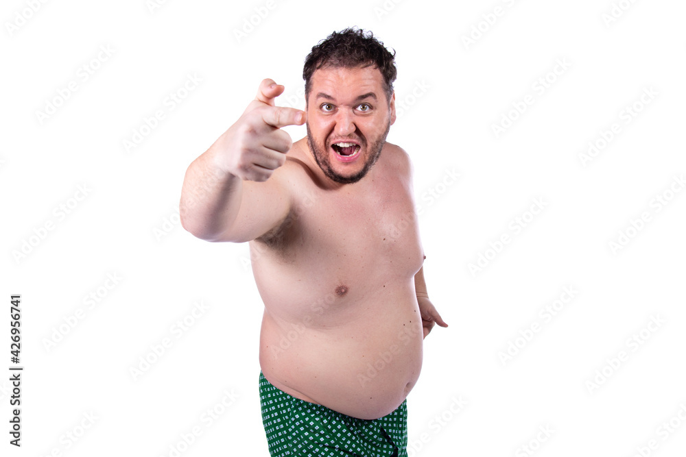 Fototapeta premium Funny fat man, diet and healthy lifestyle.