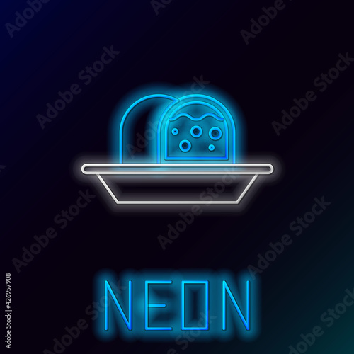 Glowing neon line Marzipan sponge cake icon isolated on black background. Merry Christmas and Happy New Year. Colorful outline concept. Vector
