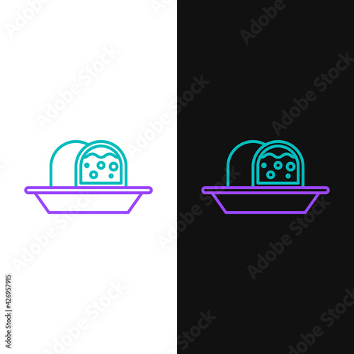 Line Marzipan sponge cake icon isolated on white and black background. Merry Christmas and Happy New Year. Colorful outline concept. Vector