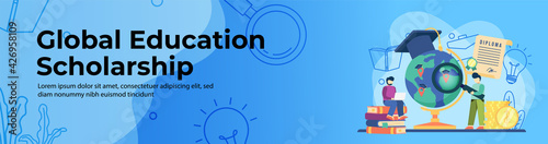 Global Education scholarship Web Banner Design. student loan, scholarship header or footer banner.