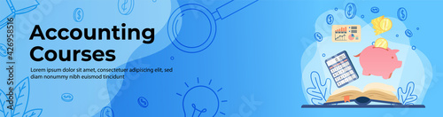 Accounting courses Web Banner Design. E-Learning, digital education header or footer banner.