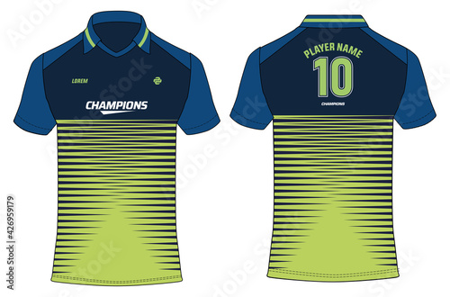 Sports polo collar t-shirt jersey design vector template, Cricket jersey concept with front and back view for Soccer, Football, Tennis and badminton uniform