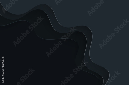 Abstract black wave paper art background design. Vector paper cut illustration. Eps10