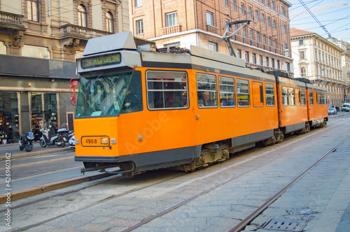 City tram traversing in Italy
