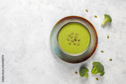 Delicious green homemade broccoli cream soup.