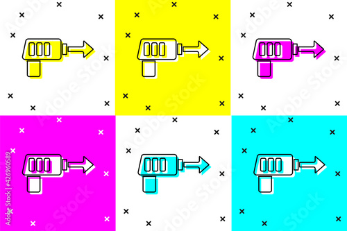 Set Fishing harpoon icon isolated on color background. Fishery manufacturers for catching fish under water. Diving underwater equipment. Vector