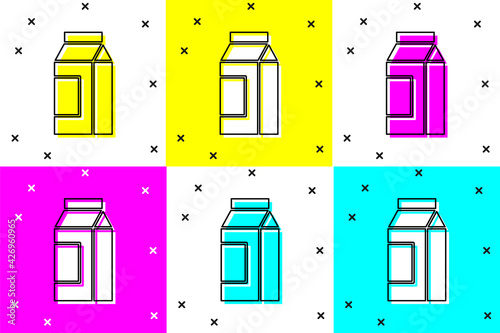 Set Paper package for milk icon isolated on color background. Milk packet sign. Vector