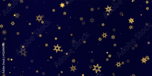 Gold Falling Snowflakes seamless pattern.