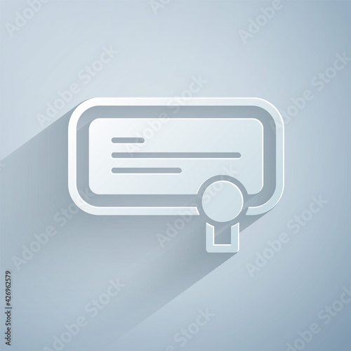 Paper cut Certificate template icon isolated on grey background. Achievement, award, degree, grant, diploma concepts. Paper art style. Vector