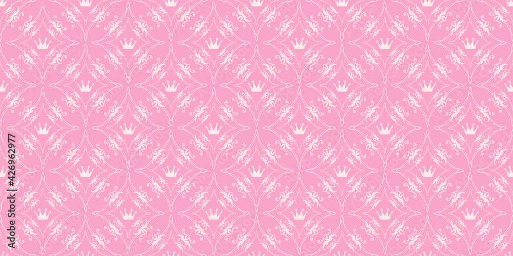 Background pattern with decorative ornaments on a pink background. Great for postcards, covers, wallpapers. Seamless pattern, texture for your design. Vector graphics 