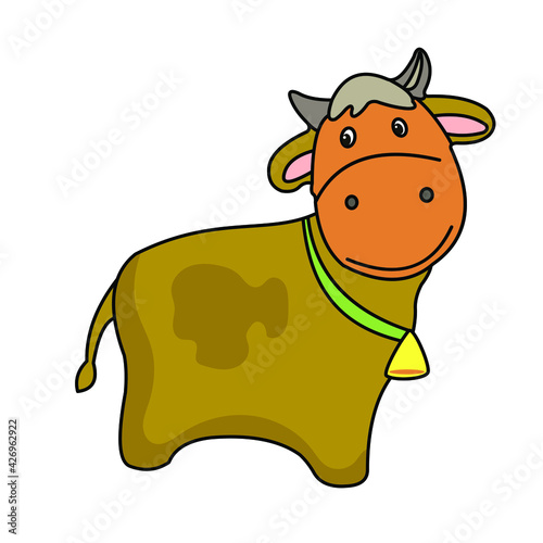 In the world of animals, nature. Vector image of animals in color. cow
