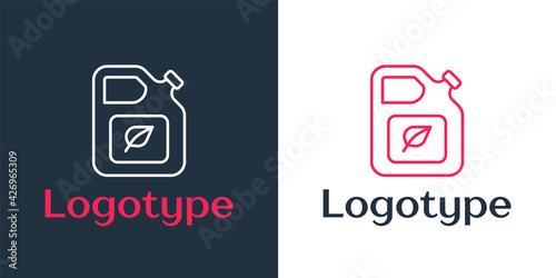 Logotype line Bio fuel canister icon isolated on white background. Eco bio and barrel. Green environment and recycle. Logo design template element. Vector