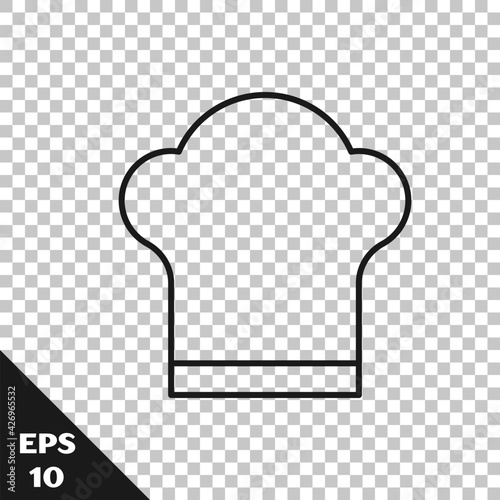 Black line Chef hat icon isolated on transparent background. Cooking symbol. Cooks hat. Vector