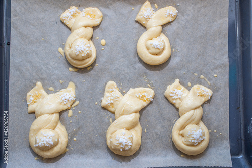 Making Easter Bunny Buns of delicious sweet dough