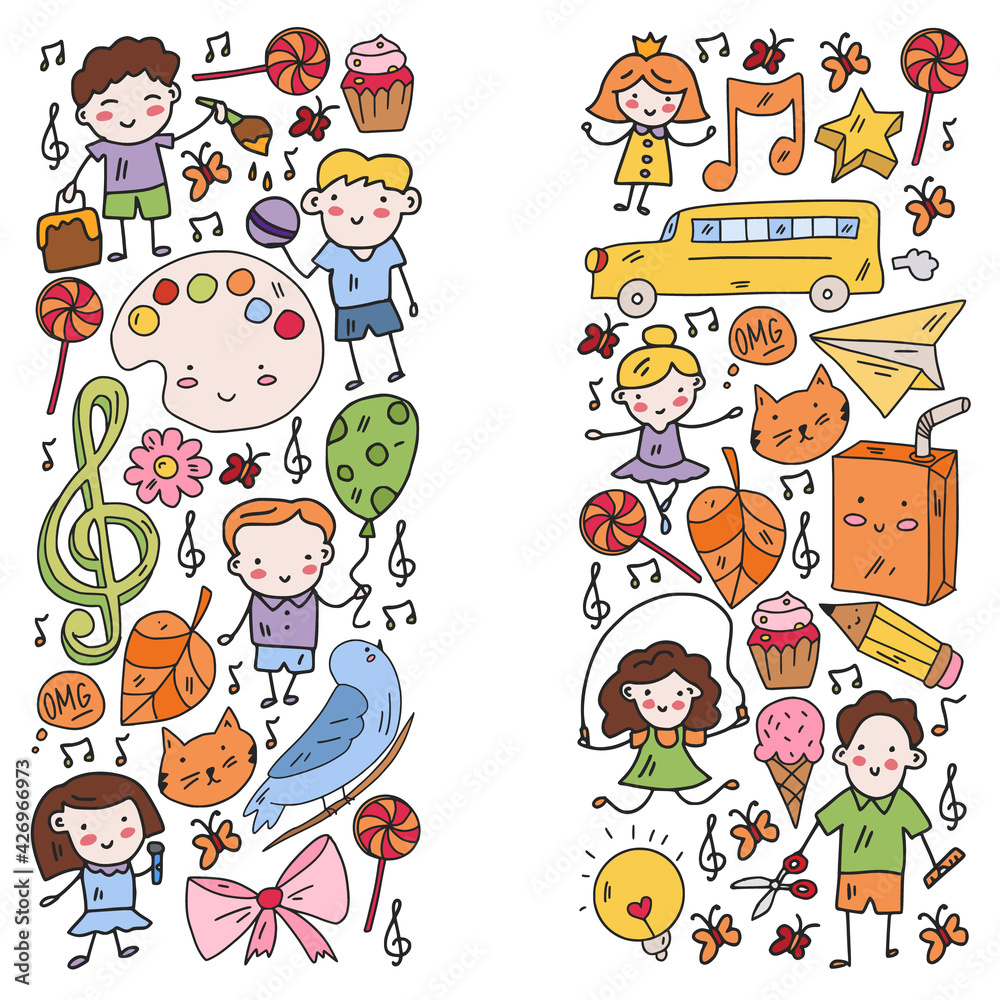Small children play and grow. Kindergarten. Online education. Small children play and grow. Kindergarten. Online education.