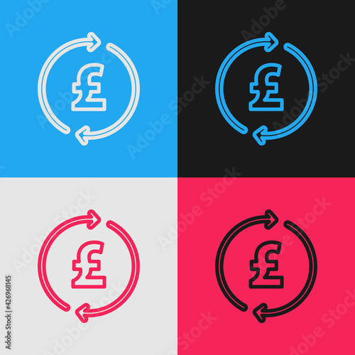 Pop art line Coin money with pound sterling symbol icon isolated on color background. Banking currency sign. Cash symbol. Vector