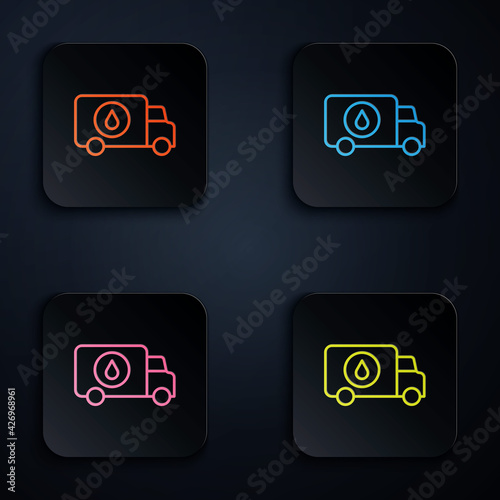 Color neon line Plumber service car icon isolated on black background. Set icons in square buttons. Vector