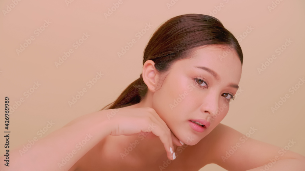 Beautiful face of Asian young woman with natural skin. Portrait of attractive girl with soft makeup and perfectly beautiful skin. Beautiful face of Asian young woman with natural skin. Portrait of attractive girl with soft makeup and perfectly beautiful skin.