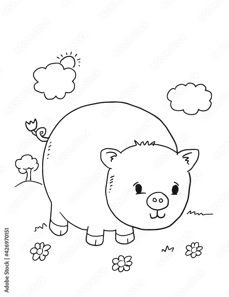 Farm Pig Coloring Book Page Vector Illustration Art Stock Vector