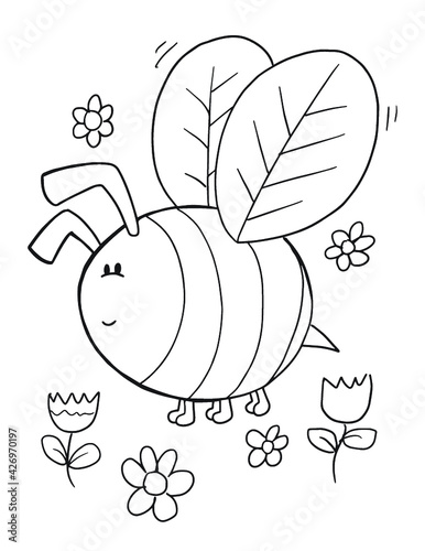 Bee Bug Coloring Book Page Vector Illustration Art