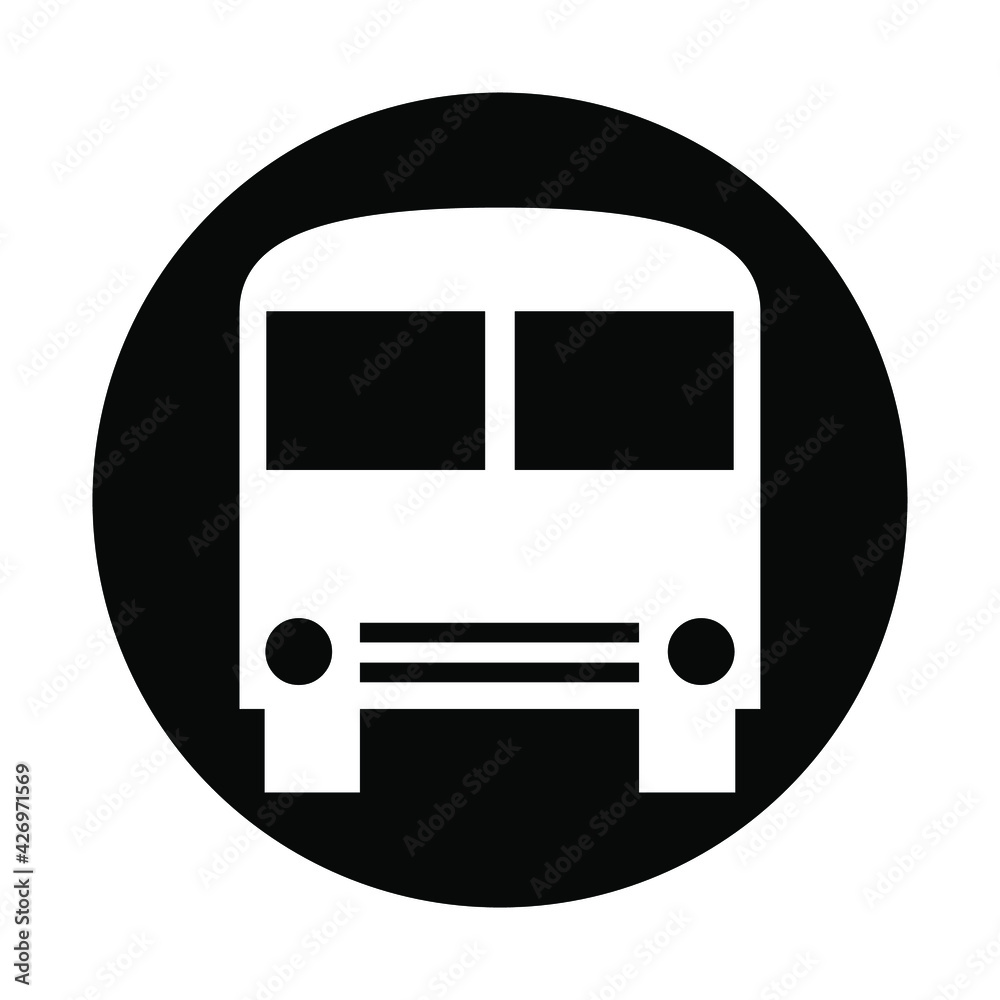 Flat style train icon white color isolated on black circle background Flat style train icon white color isolated on black circle background